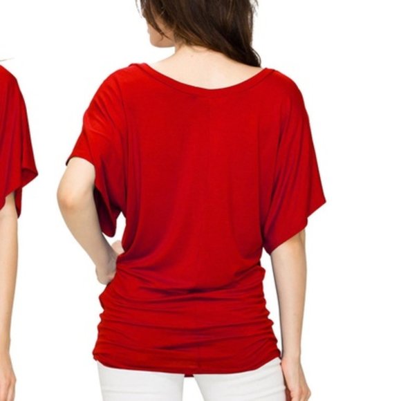 Women's Short Sleeve V-Neck Dolman Top - Picture 3 of 4